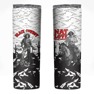 Black Cowboy Nat Love Skinny Tumbler Comic Style Desert Line Art Red Typography