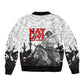 Black Cowboy Nat Love Sleeve Zip Bomber Jacket Comic Style Desert Line Art Red Typography