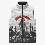 Black Cowboy Nat Love Sleeveless Puffer Jacket Comic Style Desert Line Art Red Typography
