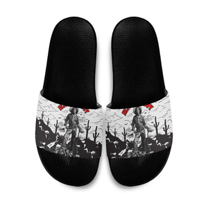 Black Cowboy Nat Love Slide Sandals Comic Style Desert Line Art Red Typography