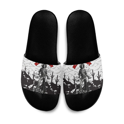 Black Cowboy Nat Love Slide Sandals Comic Style Desert Line Art Red Typography
