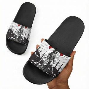 Black Cowboy Nat Love Slide Sandals Comic Style Desert Line Art Red Typography