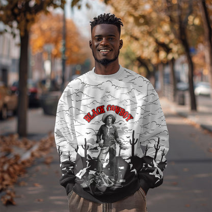 Black Cowboy Nat Love Sweatshirt Comic Style Desert Line Art Red Typography
