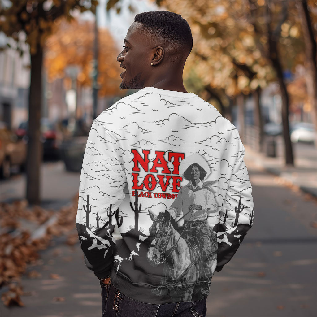 Black Cowboy Nat Love Sweatshirt Comic Style Desert Line Art Red Typography