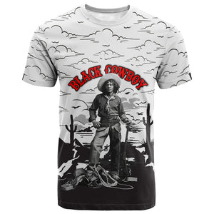 Black Cowboy Nat Love T shirt Comic Style Desert Line Art Red Typography