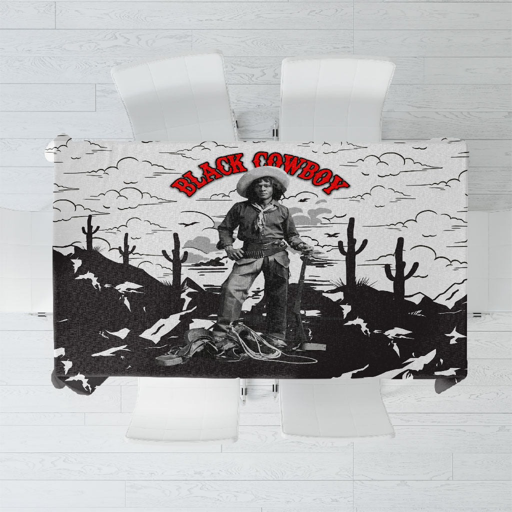 Black Cowboy Nat Love Tablecloth Comic Style Desert Line Art Red Typography