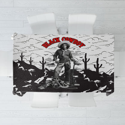 Black Cowboy Nat Love Tablecloth Comic Style Desert Line Art Red Typography