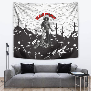 Black Cowboy Nat Love Tapestry Comic Style Desert Line Art Red Typography