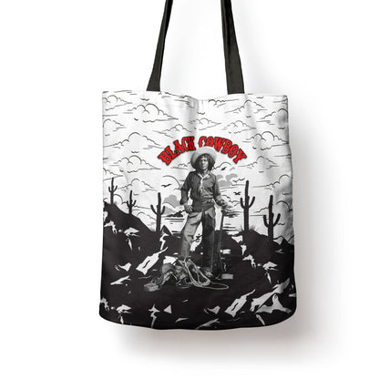 Black Cowboy Nat Love Tote Bag Comic Style Desert Line Art Red Typography
