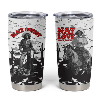 Black Cowboy Nat Love Tumbler Cup Comic Style Desert Line Art Red Typography