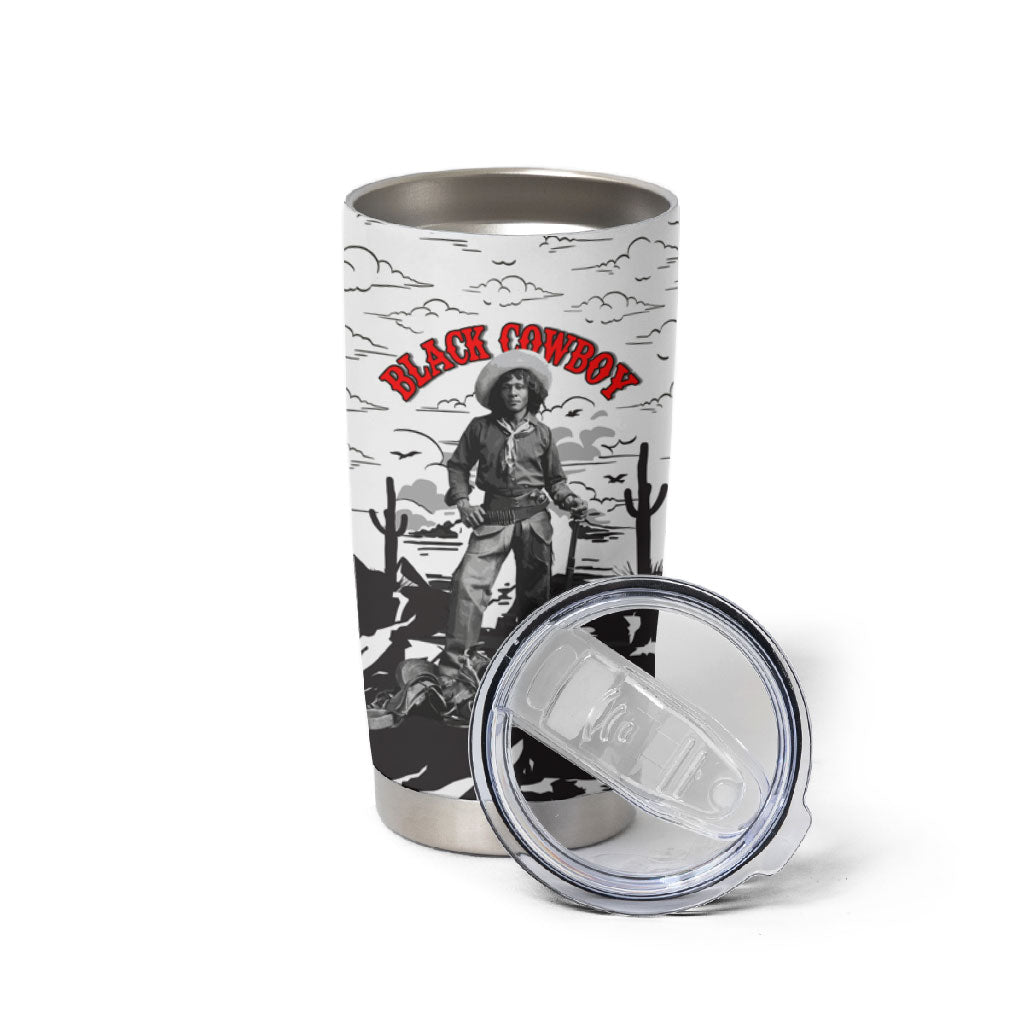Black Cowboy Nat Love Tumbler Cup Comic Style Desert Line Art Red Typography