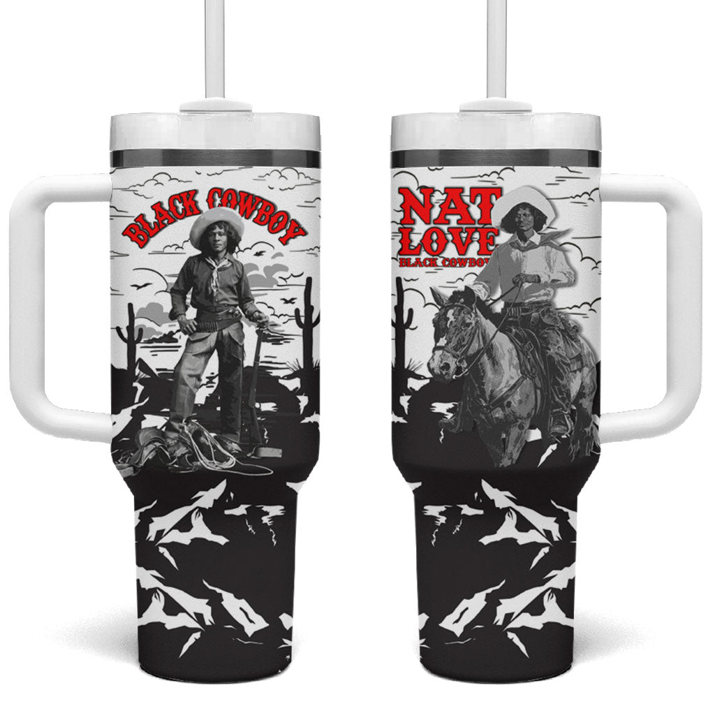 Black Cowboy Nat Love Tumbler With Handle Comic Style Desert Line Art Red Typography