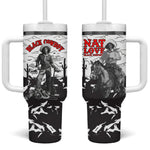 Black Cowboy Nat Love Tumbler With Handle Comic Style Desert Line Art Red Typography