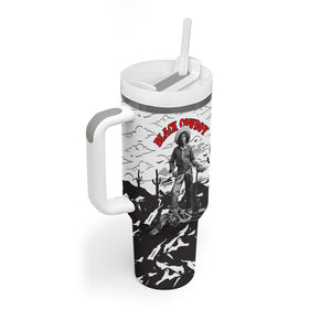 Black Cowboy Nat Love Tumbler With Handle Comic Style Desert Line Art Red Typography