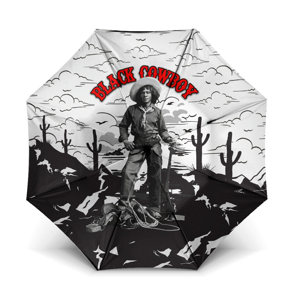 Black Cowboy Nat Love Umbrella Comic Style Desert Line Art Red Typography