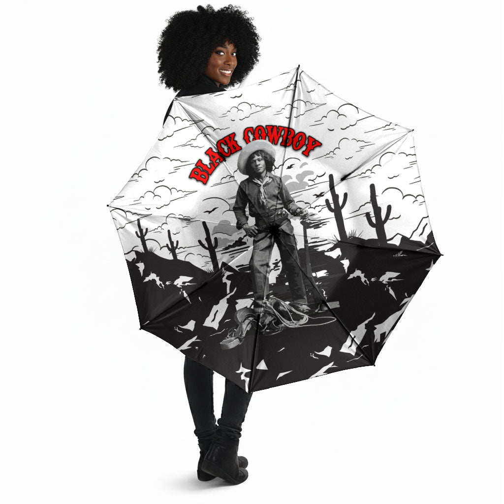 Black Cowboy Nat Love Umbrella Comic Style Desert Line Art Red Typography