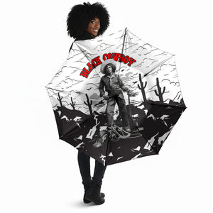 Black Cowboy Nat Love Umbrella Comic Style Desert Line Art Red Typography