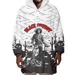 Black Cowboy Nat Love Wearable Blanket Hoodie Comic Style Desert Line Art Red Typography