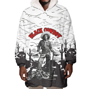 Black Cowboy Nat Love Wearable Blanket Hoodie Comic Style Desert Line Art Red Typography