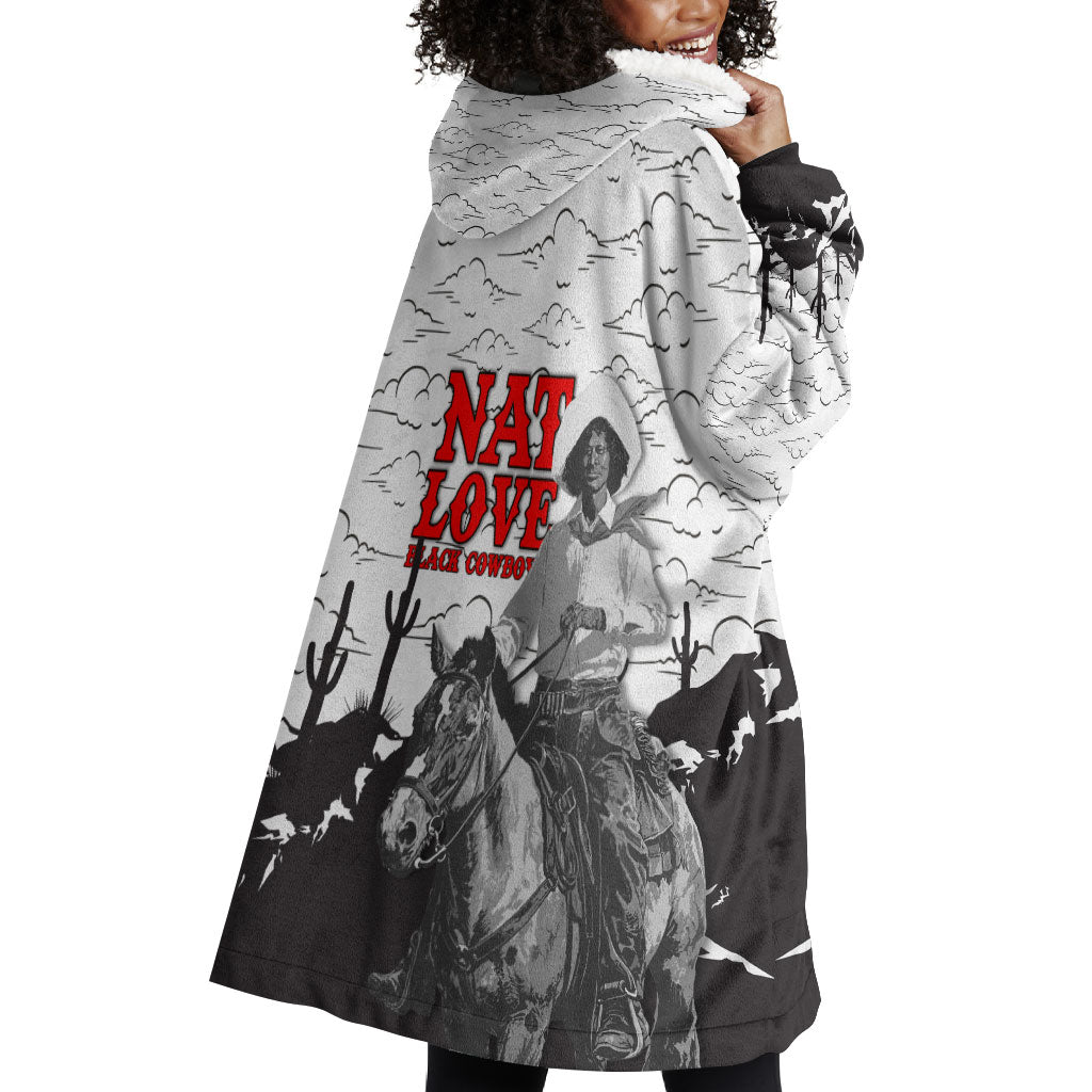 Black Cowboy Nat Love Wearable Blanket Hoodie Comic Style Desert Line Art Red Typography