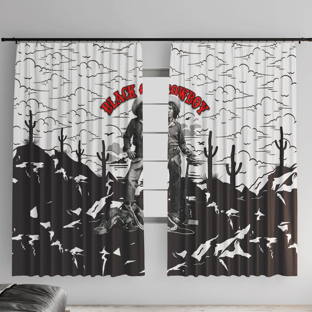 Black Cowboy Nat Love Window Curtain Comic Style Desert Line Art Red Typography