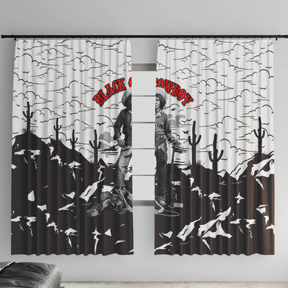 Black Cowboy Nat Love Window Curtain Comic Style Desert Line Art Red Typography