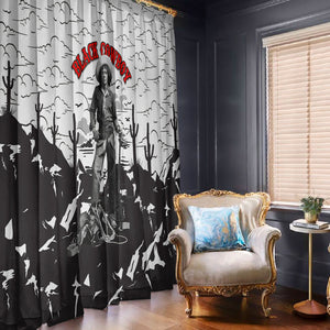 Black Cowboy Nat Love Window Curtain Comic Style Desert Line Art Red Typography