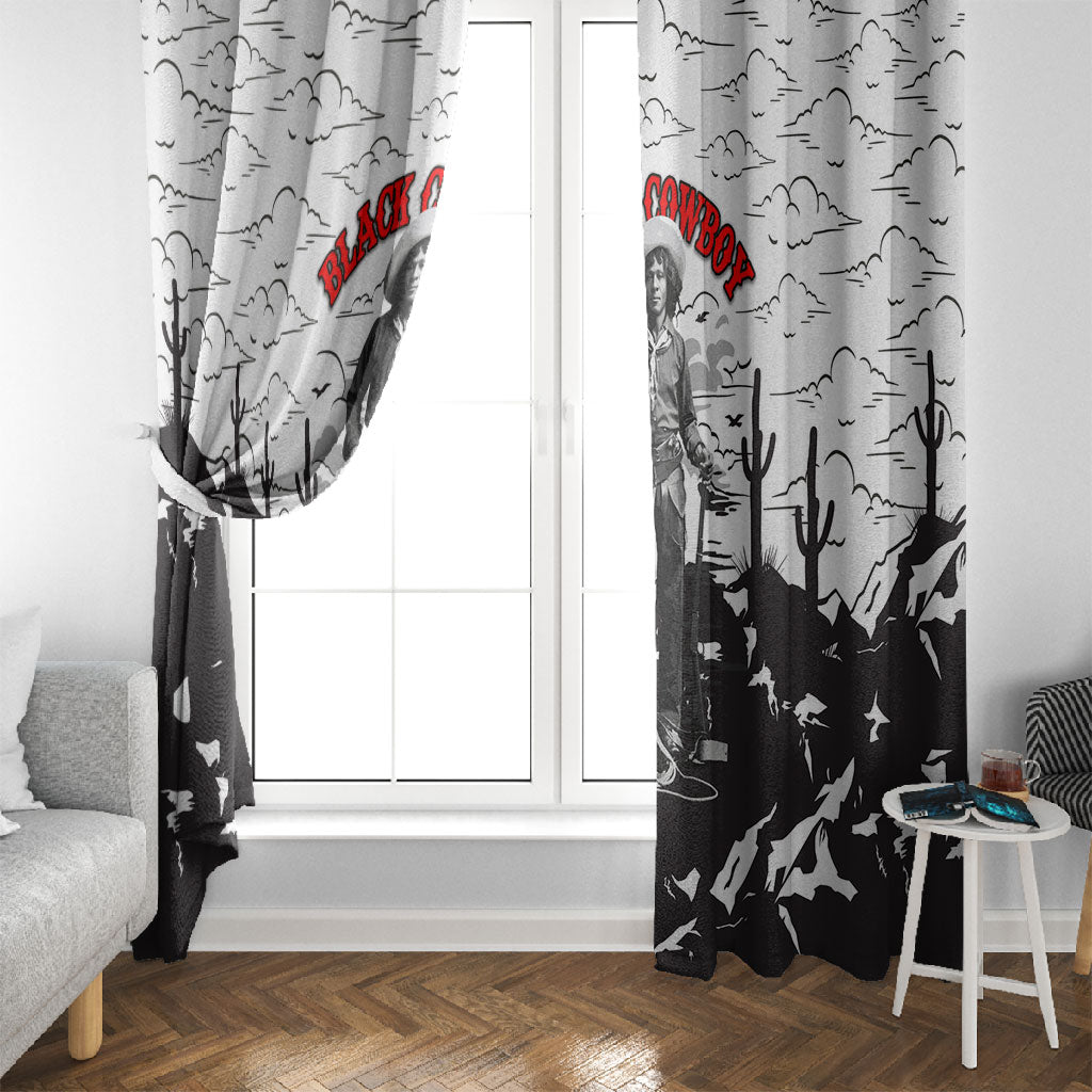 Black Cowboy Nat Love Window Curtain Comic Style Desert Line Art Red Typography