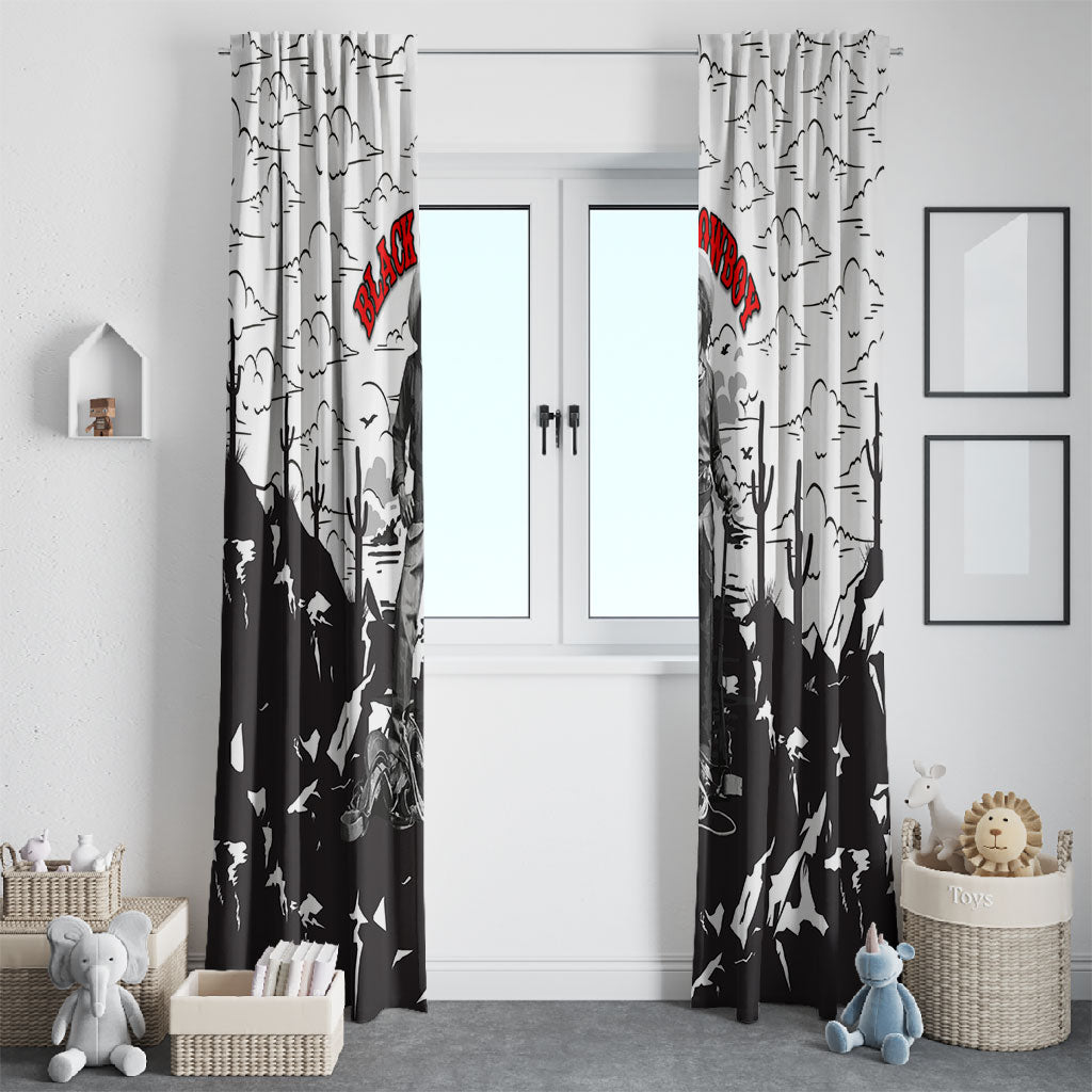 Black Cowboy Nat Love Window Curtain Comic Style Desert Line Art Red Typography