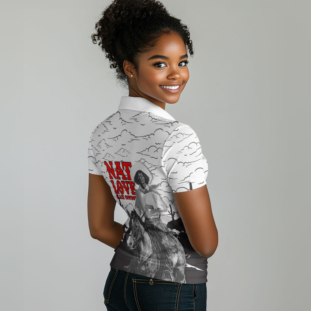 Black Cowboy Nat Love Women Polo Shirt Comic Style Desert Line Art Red Typography
