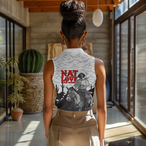 Black Cowboy Nat Love Women Sleeveless Polo Shirt Comic Style Desert Line Art Red Typography