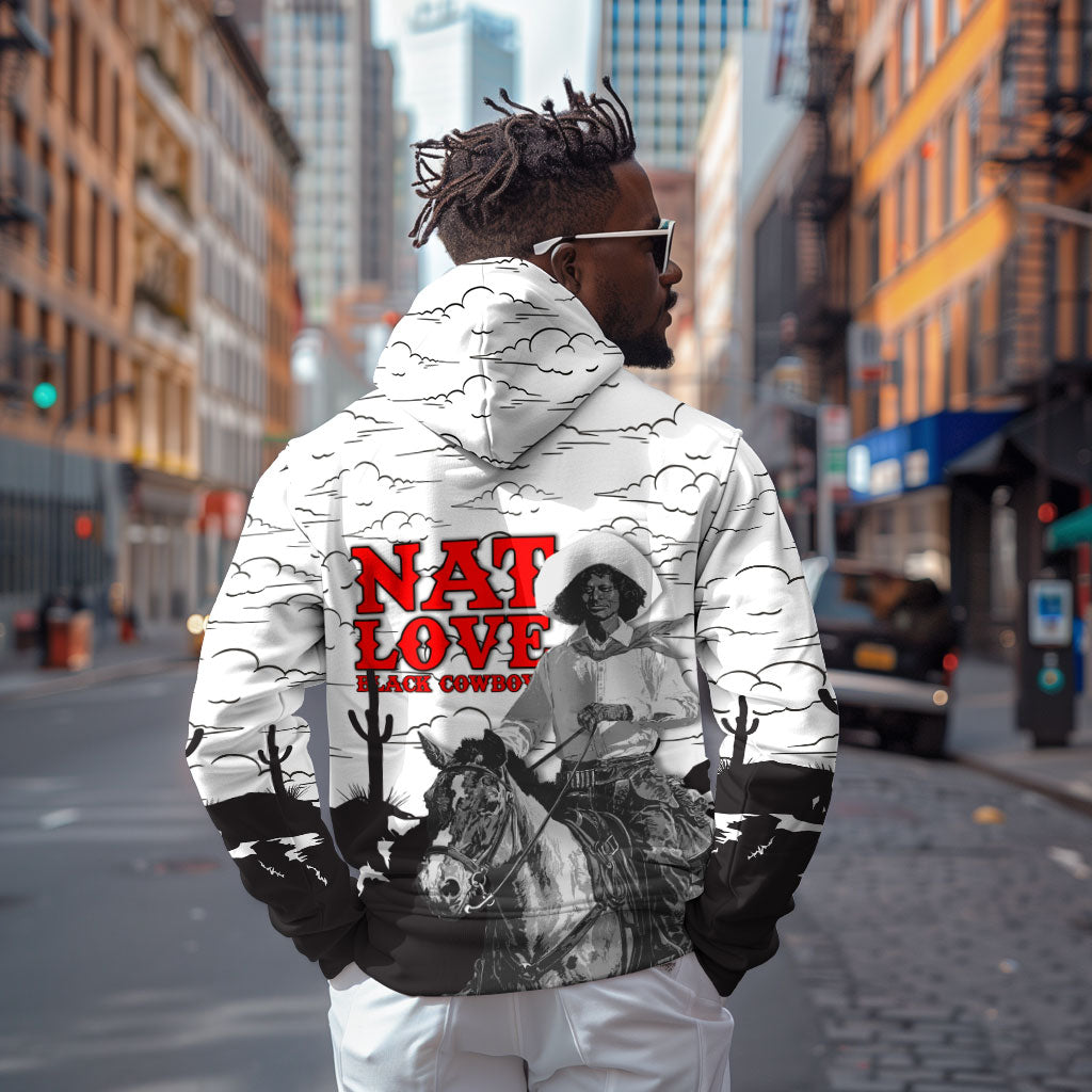 Black Cowboy Nat Love Zip Hoodie Comic Style Desert Line Art Red Typography