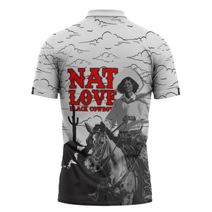 Black Cowboy Nat Love Zipper Polo Shirt Comic Style Desert Line Art Red Typography