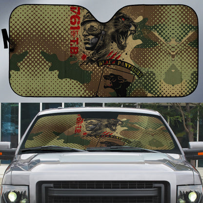 761st Tank Battalion Black Panthers Auto Sun Shade Come Out Fighting Military - Camouflage Halftone