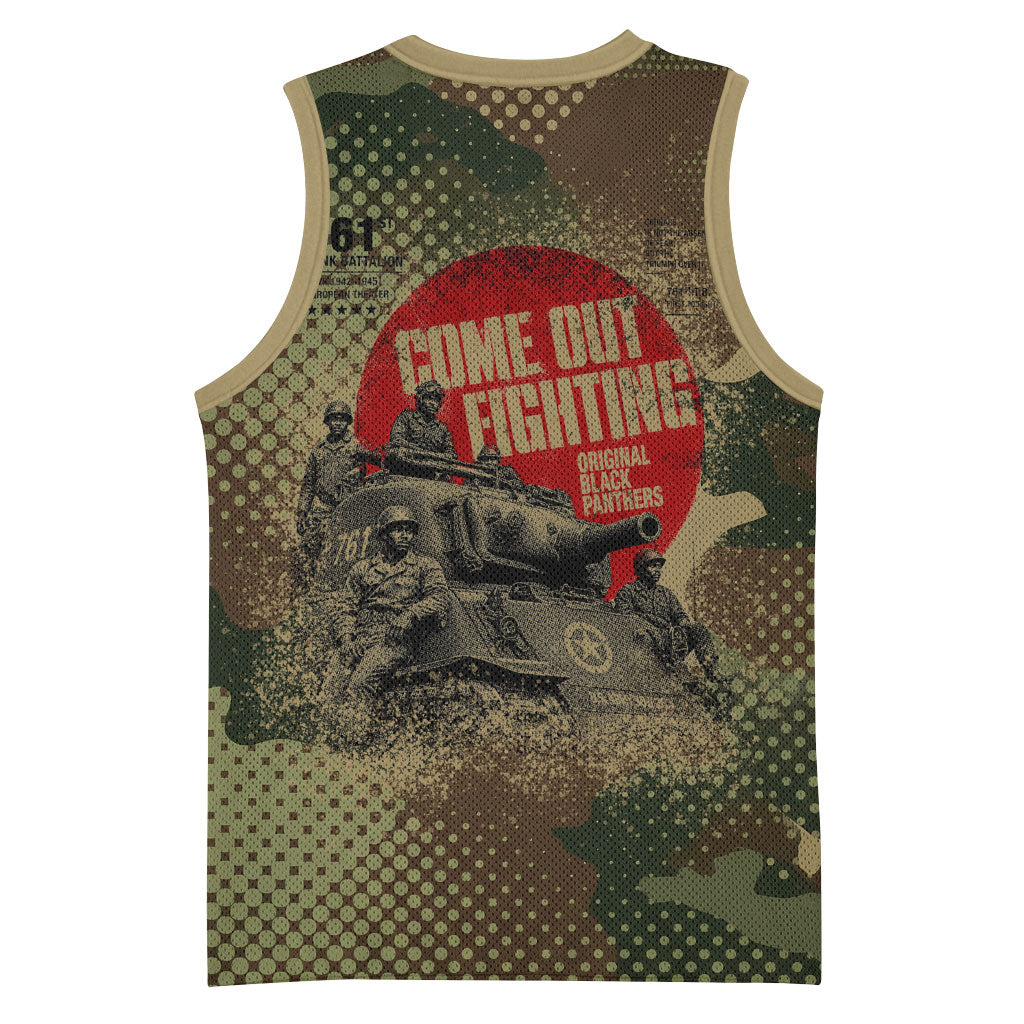 761st Tank Battalion Black Panthers Basketball Jersey Come Out Fighting Military - Camouflage Halftone