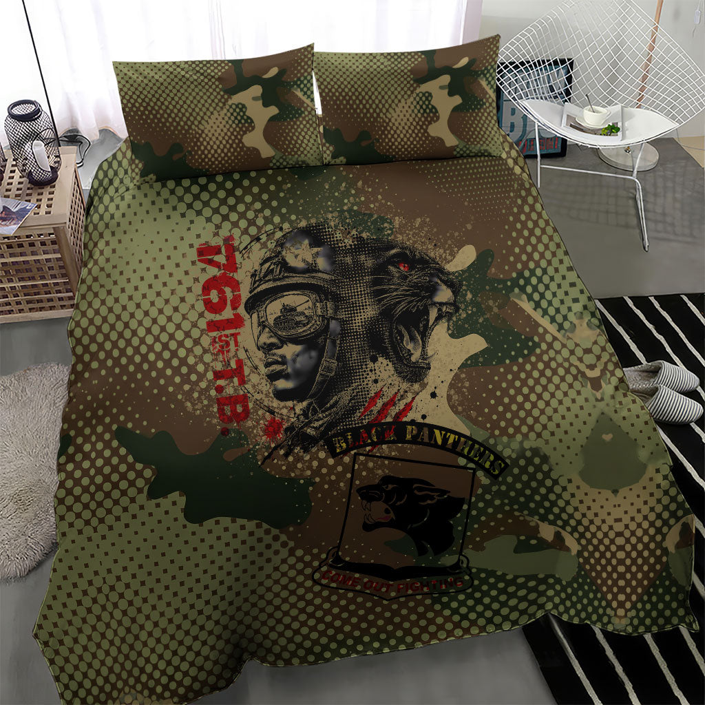 761st Tank Battalion Black Panthers Bedding Set Come Out Fighting Military - Camouflage Halftone