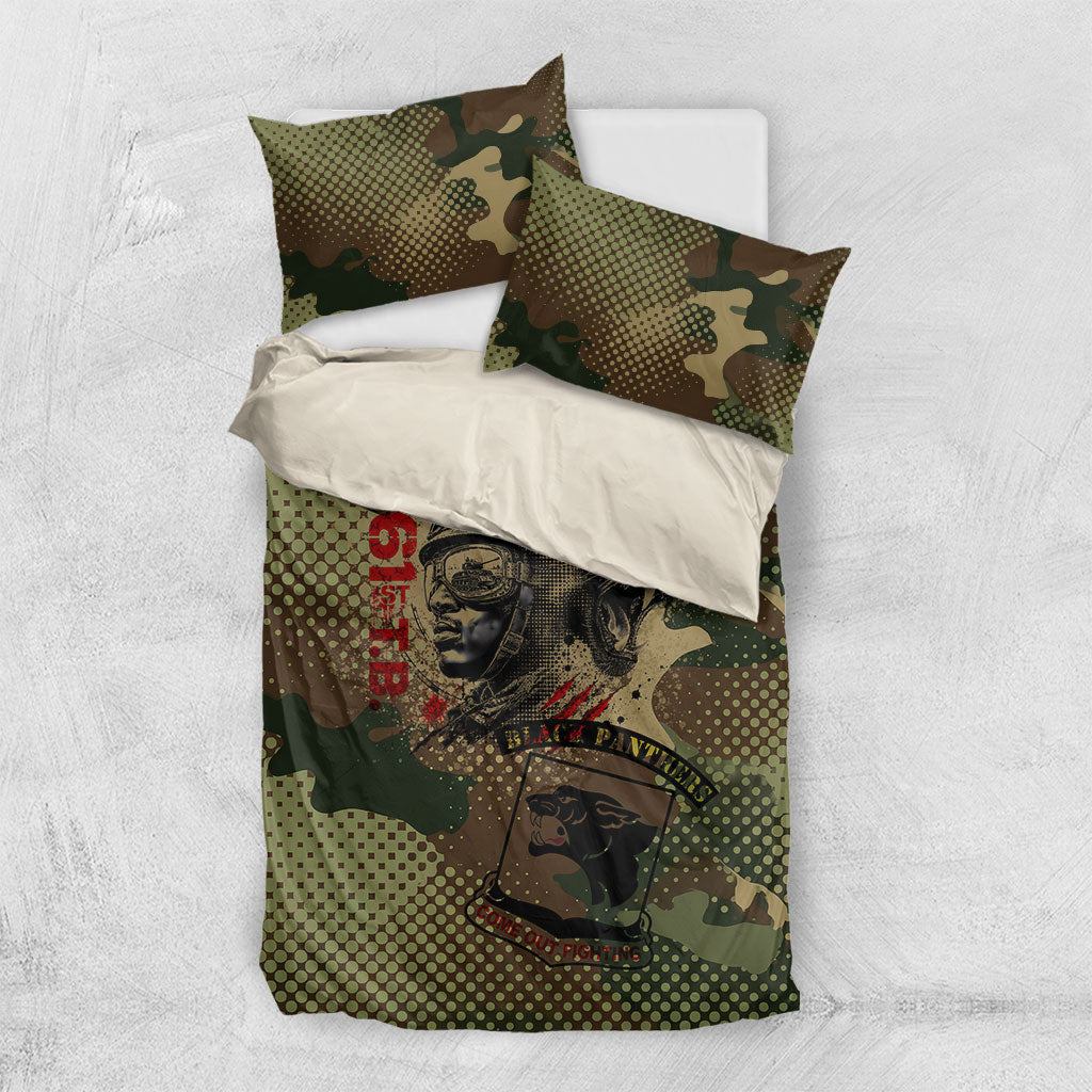 761st Tank Battalion Black Panthers Bedding Set Come Out Fighting Military - Camouflage Halftone
