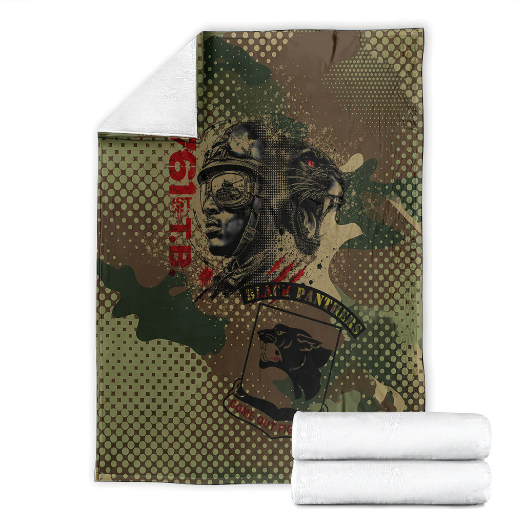 761st Tank Battalion Black Panthers Blanket Come Out Fighting Military - Camouflage Halftone
