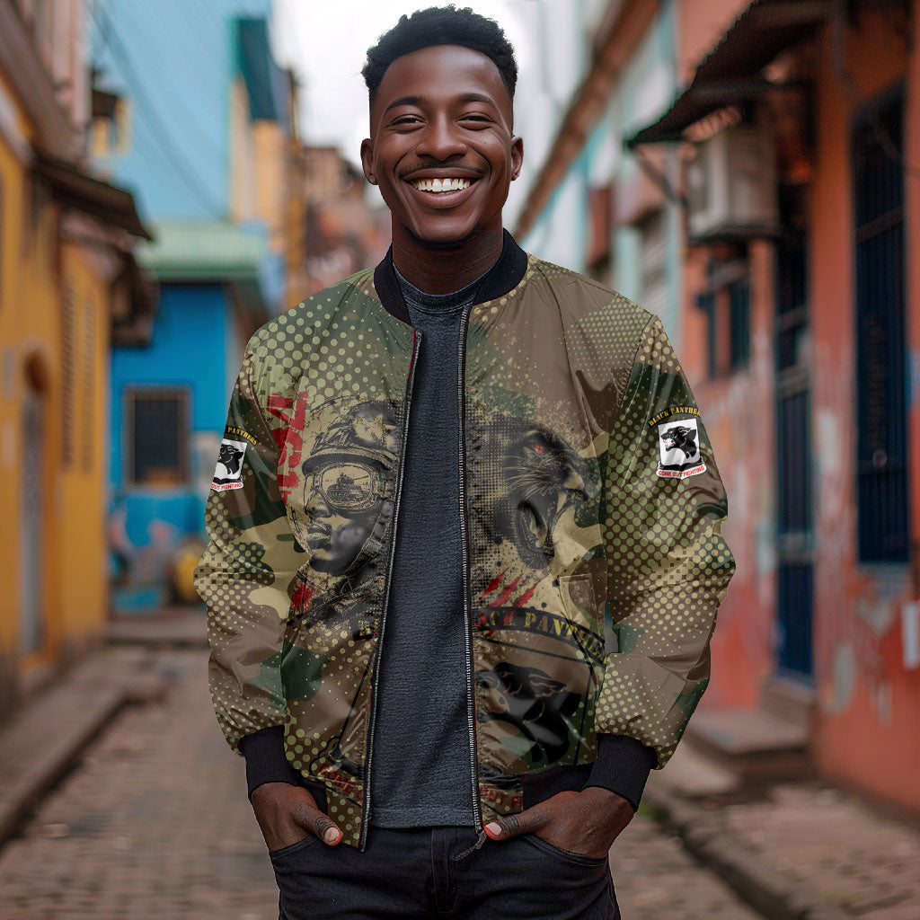 761st Tank Battalion Black Panthers Bomber Jacket Come Out Fighting Military - Camouflage Halftone