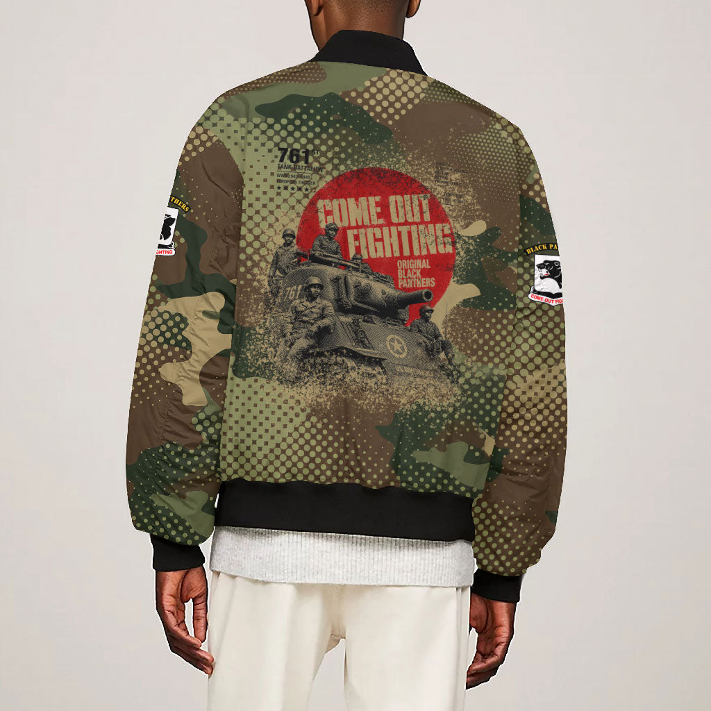 761st Tank Battalion Black Panthers Bomber Jacket Come Out Fighting Military - Camouflage Halftone