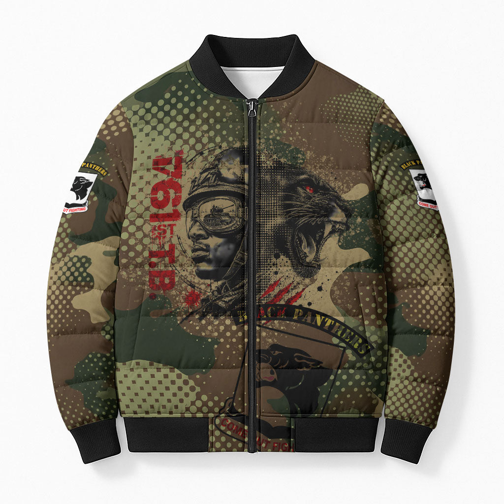 761st Tank Battalion Black Panthers Bomber Puffer Jacket Come Out Fighting Military - Camouflage Halftone