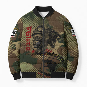 761st Tank Battalion Black Panthers Bomber Puffer Jacket Come Out Fighting Military - Camouflage Halftone
