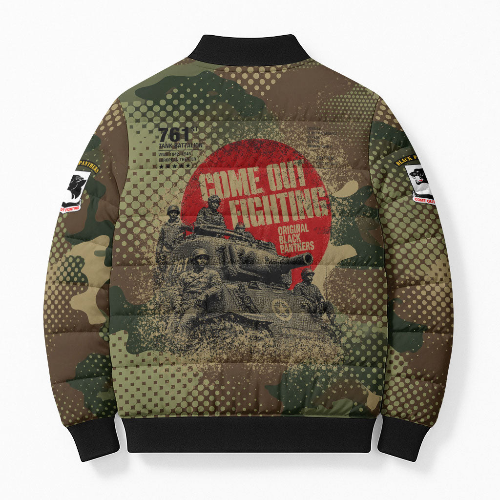 761st Tank Battalion Black Panthers Bomber Puffer Jacket Come Out Fighting Military - Camouflage Halftone