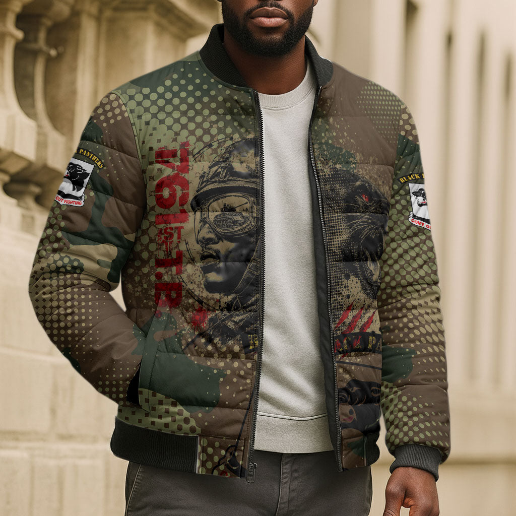 761st Tank Battalion Black Panthers Bomber Puffer Jacket Come Out Fighting Military - Camouflage Halftone
