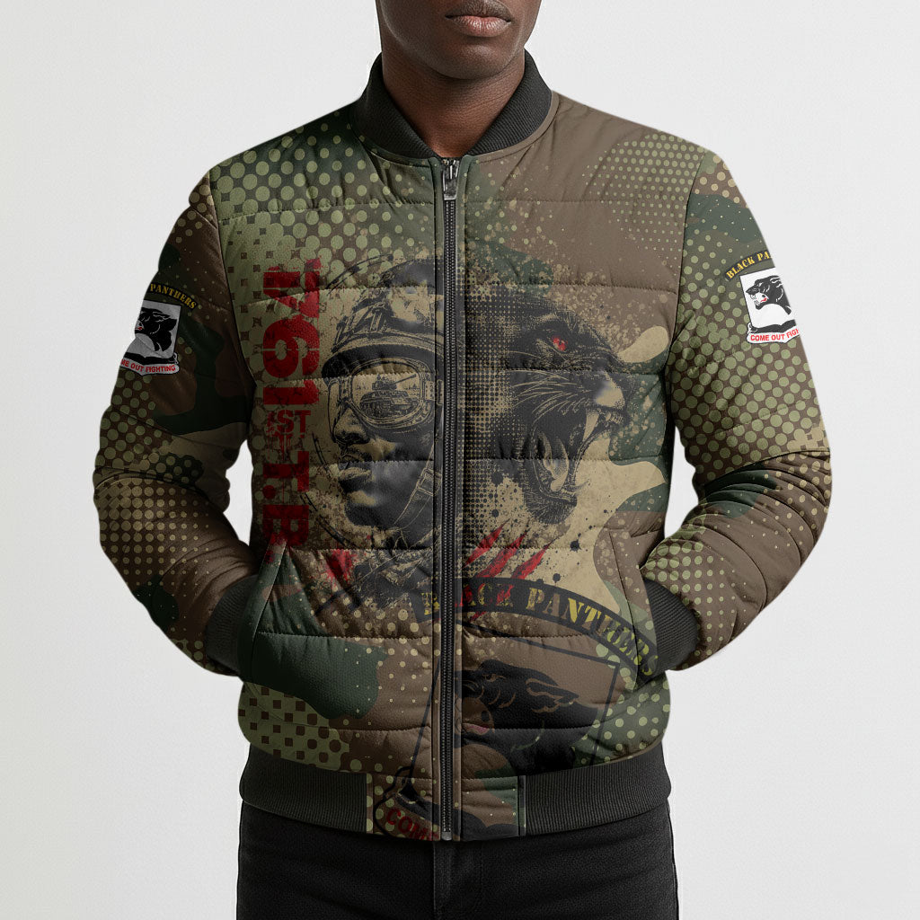 761st Tank Battalion Black Panthers Bomber Puffer Jacket Come Out Fighting Military - Camouflage Halftone