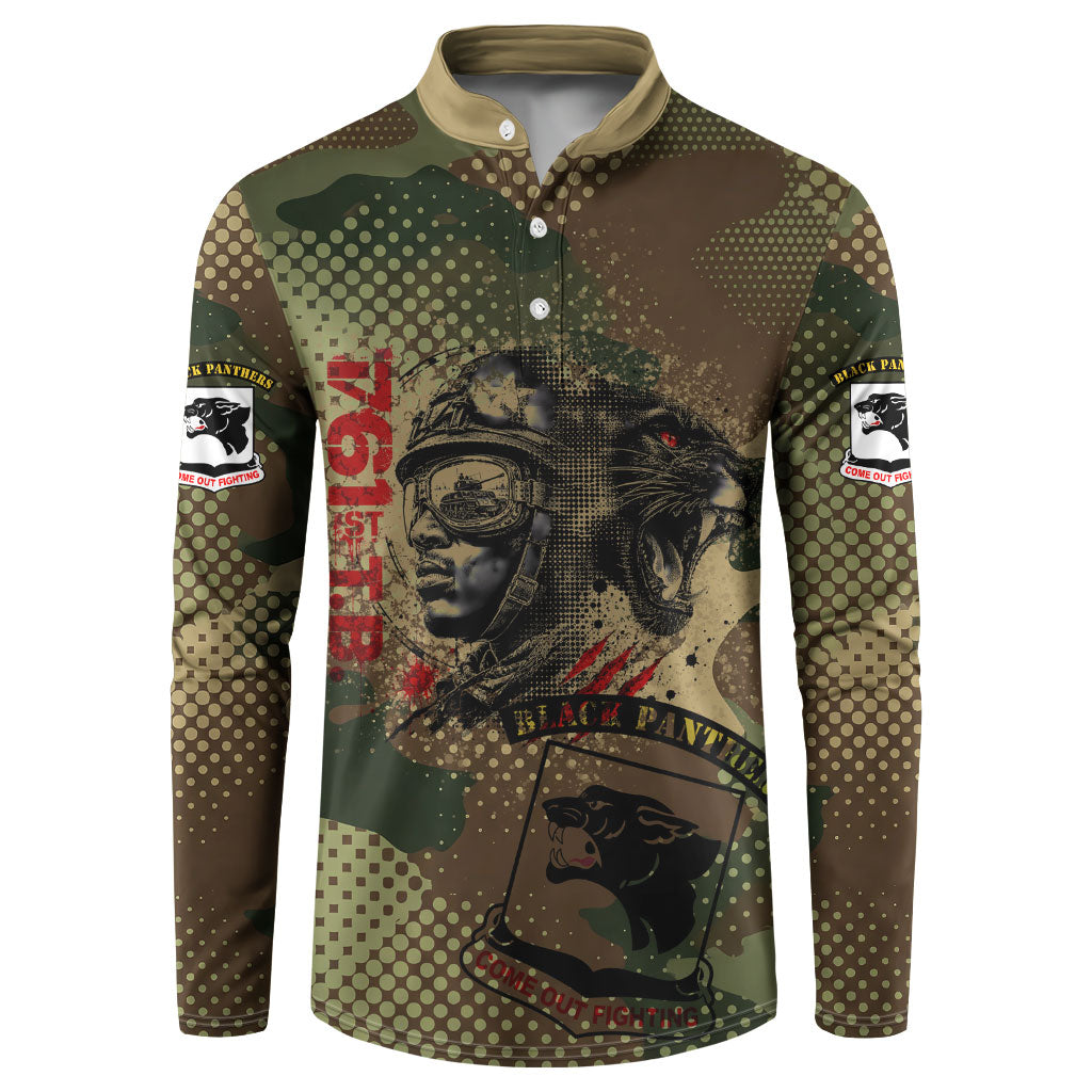 761st Tank Battalion Black Panthers Button Sweatshirt Come Out Fighting Military - Camouflage Halftone