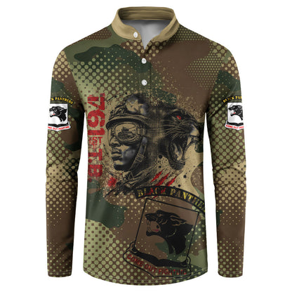 761st Tank Battalion Black Panthers Button Sweatshirt Come Out Fighting Military - Camouflage Halftone