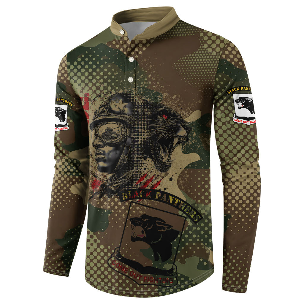 761st Tank Battalion Black Panthers Button Sweatshirt Come Out Fighting Military - Camouflage Halftone