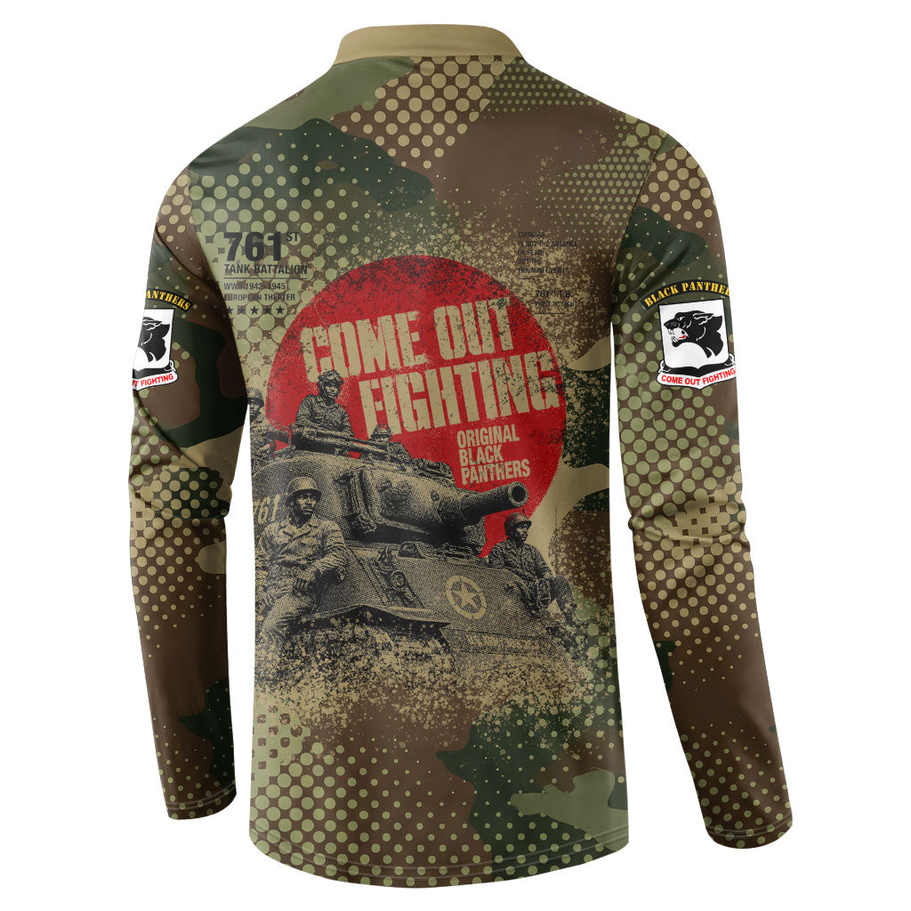761st Tank Battalion Black Panthers Button Sweatshirt Come Out Fighting Military - Camouflage Halftone