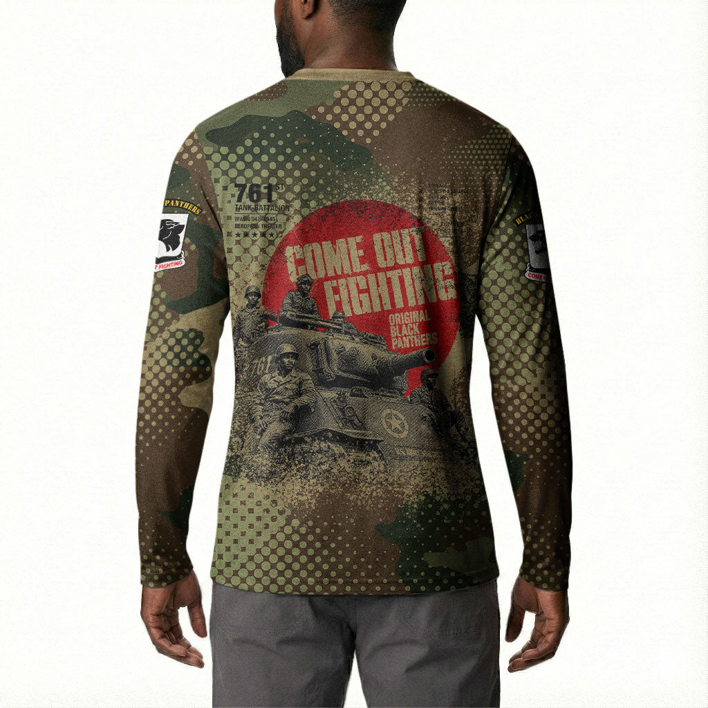 761st Tank Battalion Black Panthers Button Sweatshirt Come Out Fighting Military - Camouflage Halftone